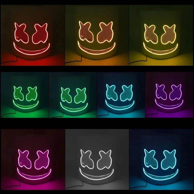 Halloween Light Up Mask Full Face LED Neon Marshmallow Mask Headgear Luminous DJ Music Festival Props Cosplay Rave Party glow headband glow light mini led light birthday party decorations