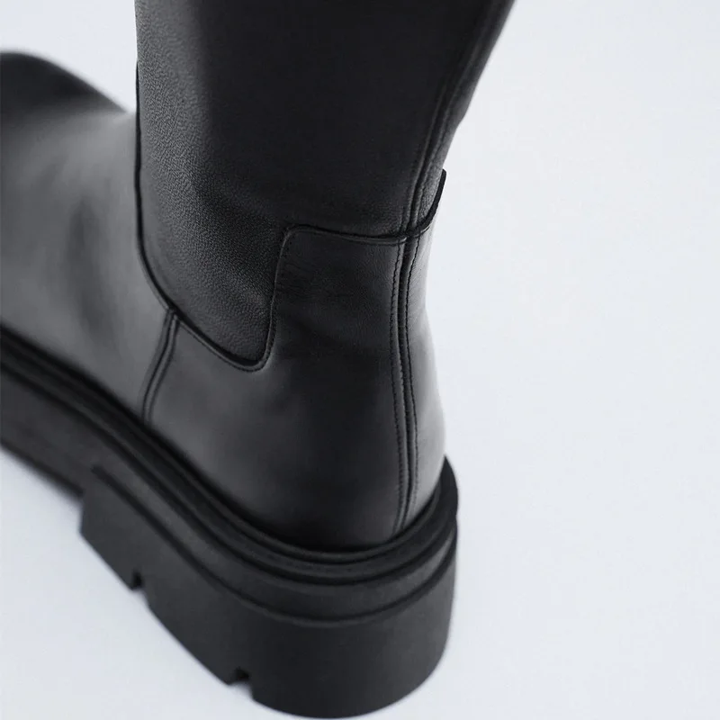 TSTCTB New Women Knee High Boots Real Leather Thick Bottom Women'S Winter Shoes Fashion Cool Long Boots Women Footwear 35-40