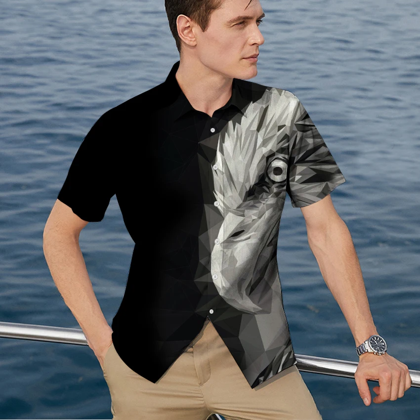 

2022 New Men's Short Sleeve Shirts Slim Summer Print Eagle Casual Shirts Brand Men's Cardigan High-end Short Sleeves