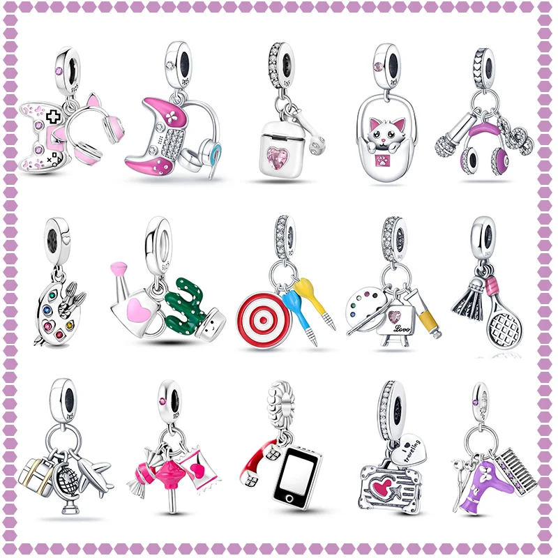 

2024 New Brand 925 sterling silver color drawing board earphone charm beads suitable for Pandora original bracelet DIY making