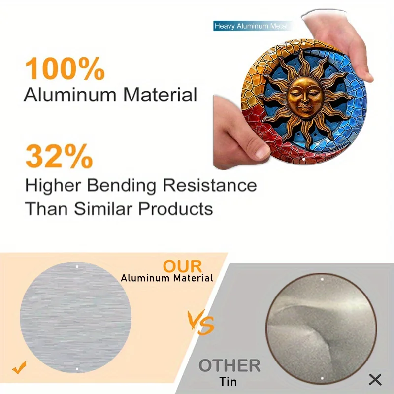 Sonne und Mond Metall Wand dekoration, wasserdichtes Aluminium Tür schild, Kranz dekoration im Freien, wetter beständiges rundes Aluminiums child – Detail 9