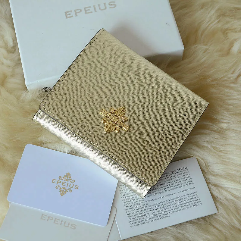 2023-New-Luxury-Genuine-Leather-Women-Wallets-Light-Golden-Multi-Card ...