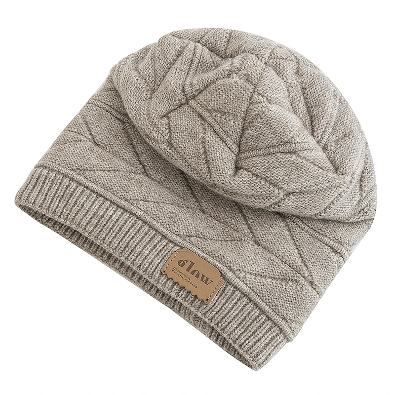 Unisex Beanie Hats For Men Women Outdoor Ski Sports Winter Hat Letter Label Decor Plush Fur Lined Warm Knitted Hat