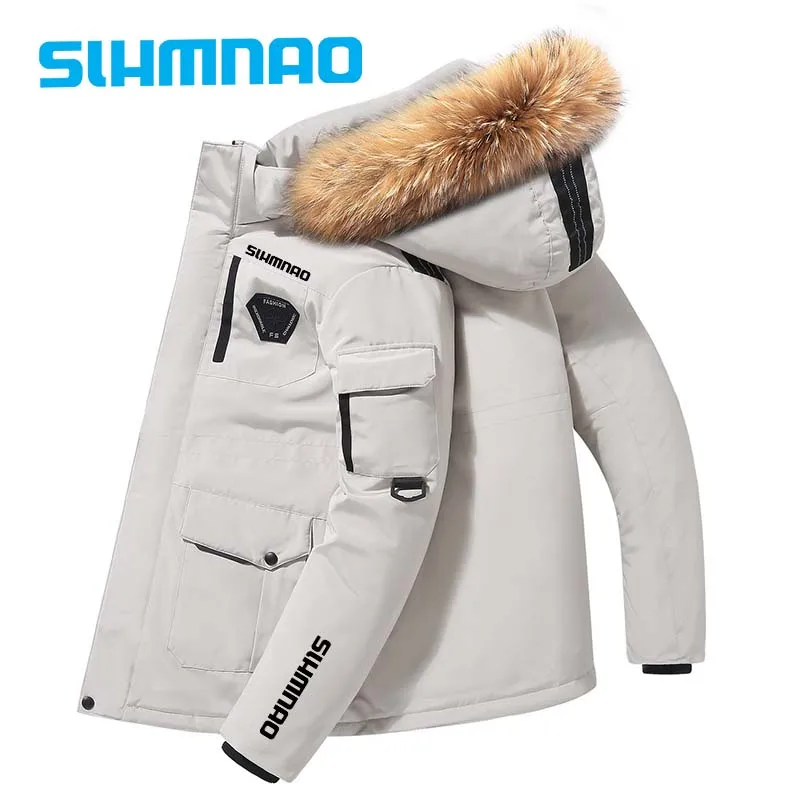 Men's Winter Casual Windproof Warm Plush Down Jacket Fishing Cycling Travel Thick Plush Jacket