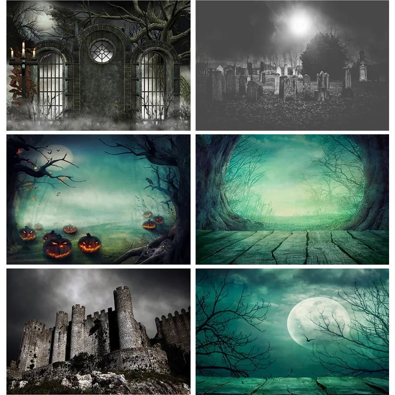 

SHENGYONGBAO Halloween Backdrop Tombstone Castle Pumpkin Lantern Moon Photography Background For Photo Studio Props 1911CXZM-53