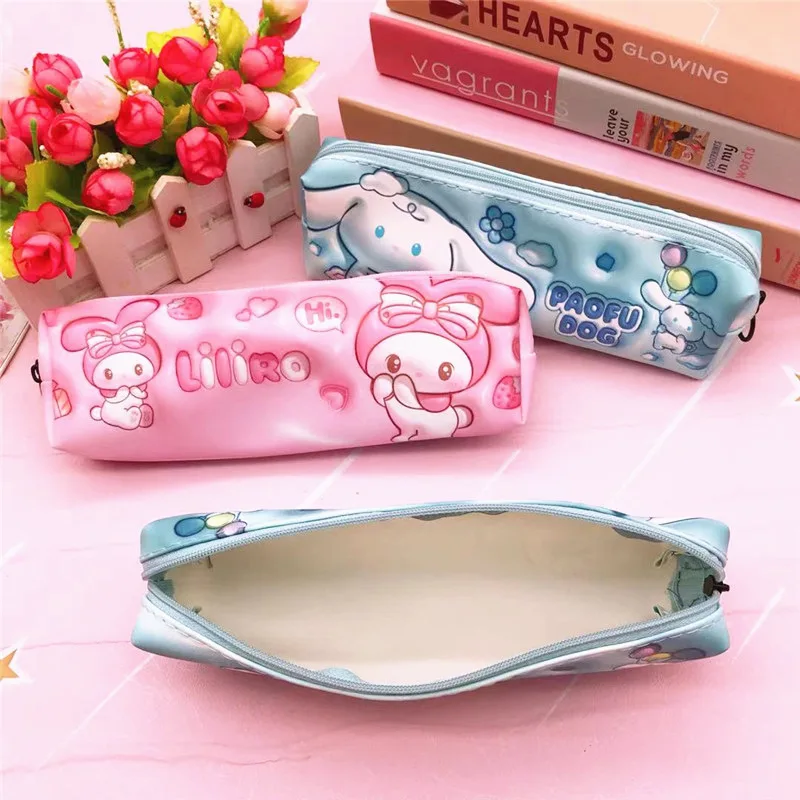 

Cartoon Sanrio Pen Pouch cinnamoroll Accessories Cute Kawaii Anime Pu Zipper Stationery Pencil Bags Prizes Toys for Girls Gift