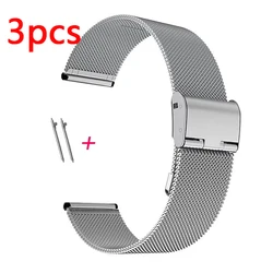 Universal Milanese Loop Mesh Stainless Steel Quick Release Smart Watch Band Bracelet - 22mm (Silver 3pcs)