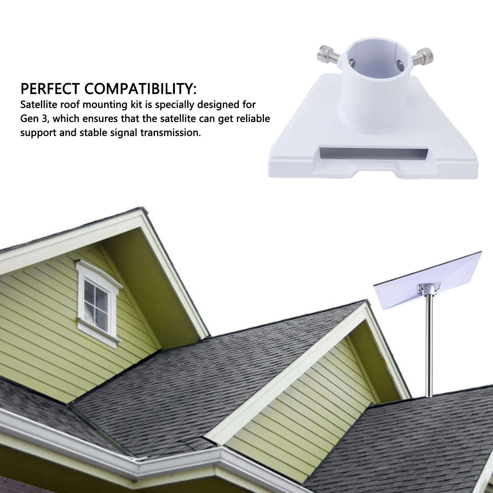 Satellite Pipe Adapter Mount Steel Plastic Easy to Install Weather Proof Satellite Roof Mount for Gen 3