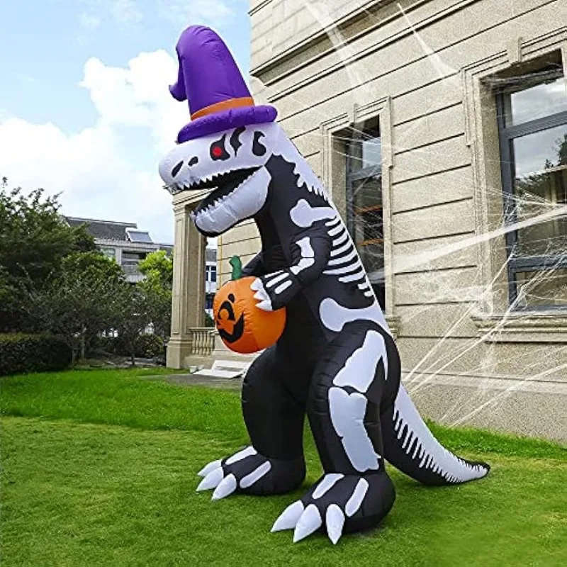 

Twinkle Star 8 FT Halloween Inflatables Lighted Skeleton Dinosaur Hold Pumpkin, Tyrannosaurus T-Rex with Build-in LED, Animated