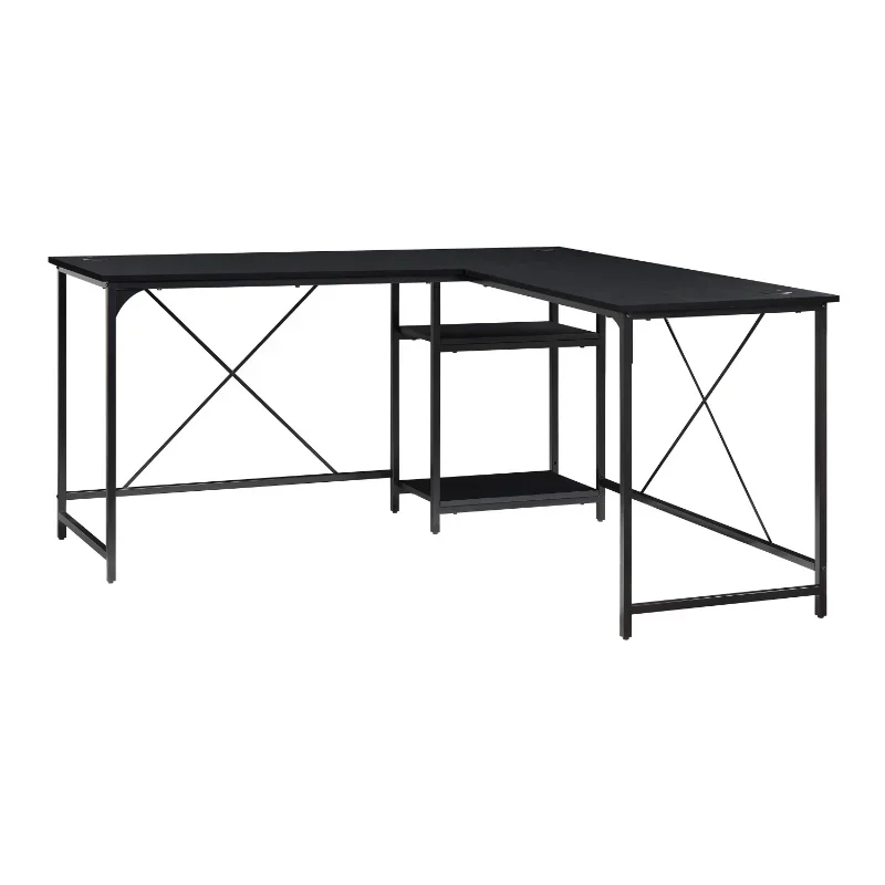 Mainstays Two-Way Convertible Desk with Lower Storage Shelf, Charcoal Finish and Black Metal Frame 3