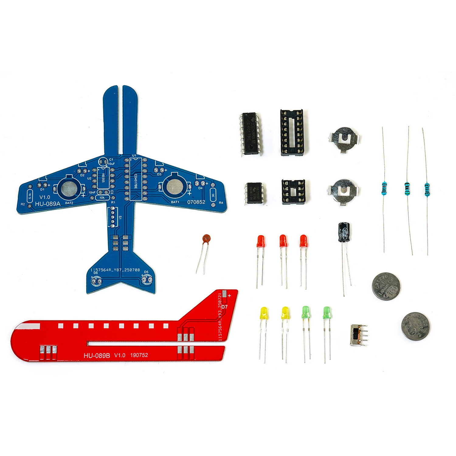 HU-089 LED 비행기 모델 DIY 키트 NE555 CD4017 회로 다색 조명 컴팩트 디자인 배터리 구동 전자제품 납땜
