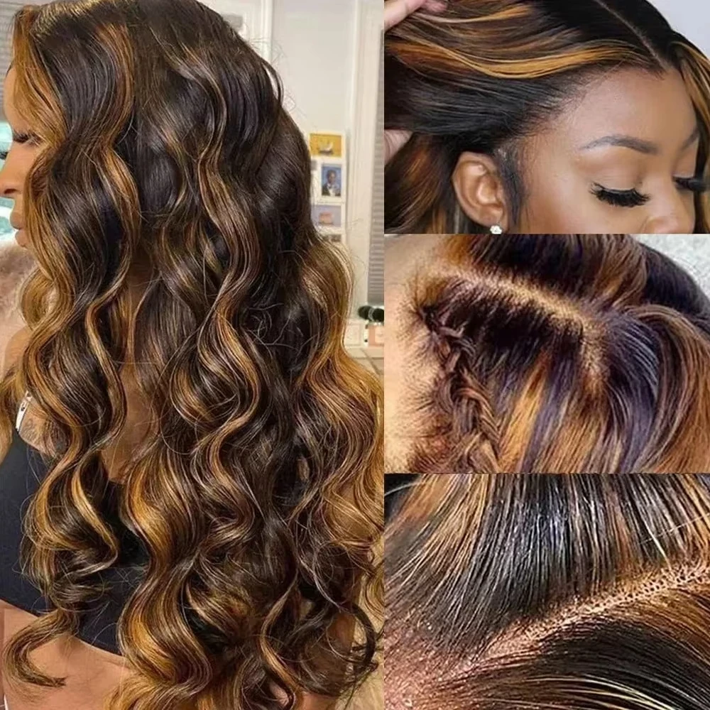 Glueless Ombre Highlight Lace Front Wigs 30 inch Pre Plucked Hair 1B/27 Body Wave 13x4 13x6 HD Lace Front Wigs For Black Women