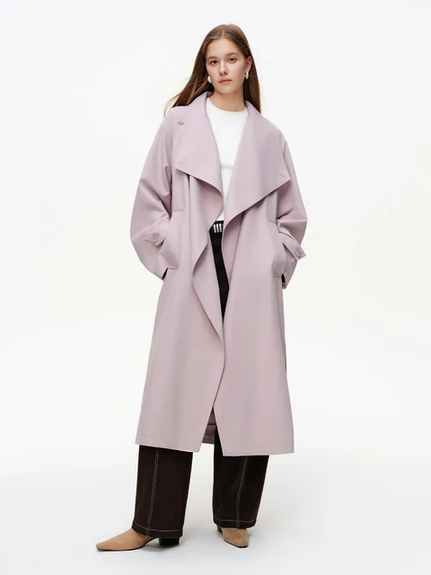 DUSHU Women's British Style Trench Coat 2026 Spring Lapel Slim Fit Mid-Length Outerwear Draped Temperament Solid Simple Ins BF 2