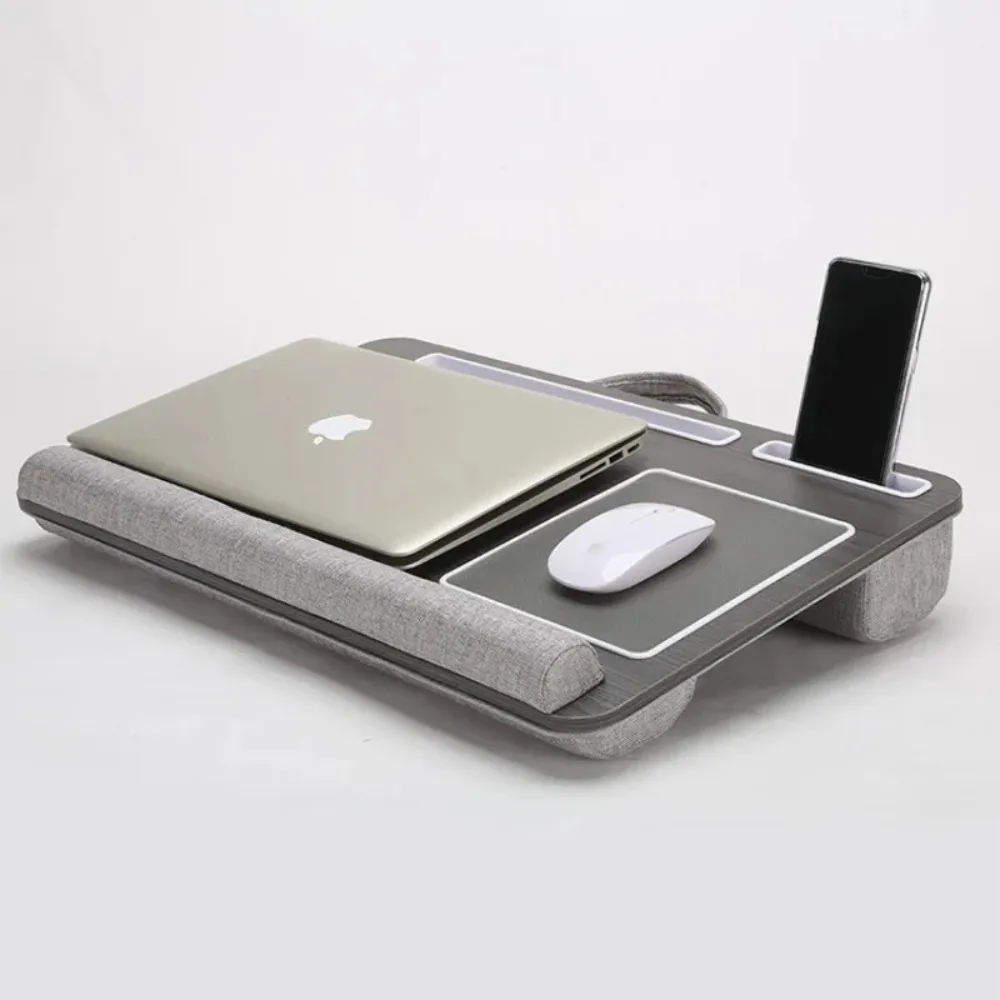 Simple and Portable Laptop Desk Multifunctional Solid Wood Sponge Sofa Lazy Gaming Table with Anti-slip Mouse Pad Phone Holder