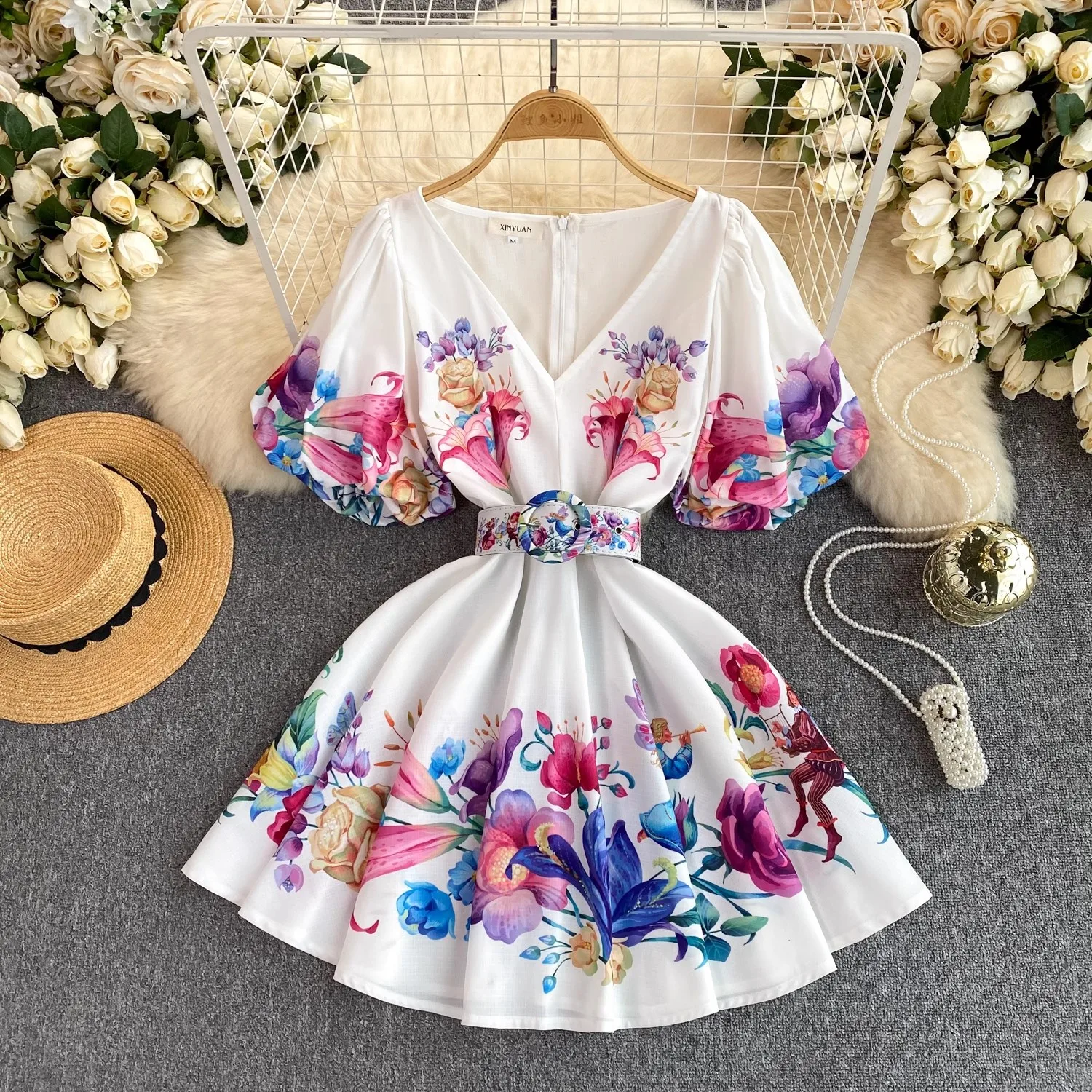 Vestidos bohemios de chiffon con falda escalonada y escote en V profundo Orquídea