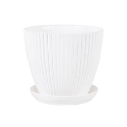 Solid Color Double - Layer Plastic Flower Pots with Tray - 13cm (White - 1PC)