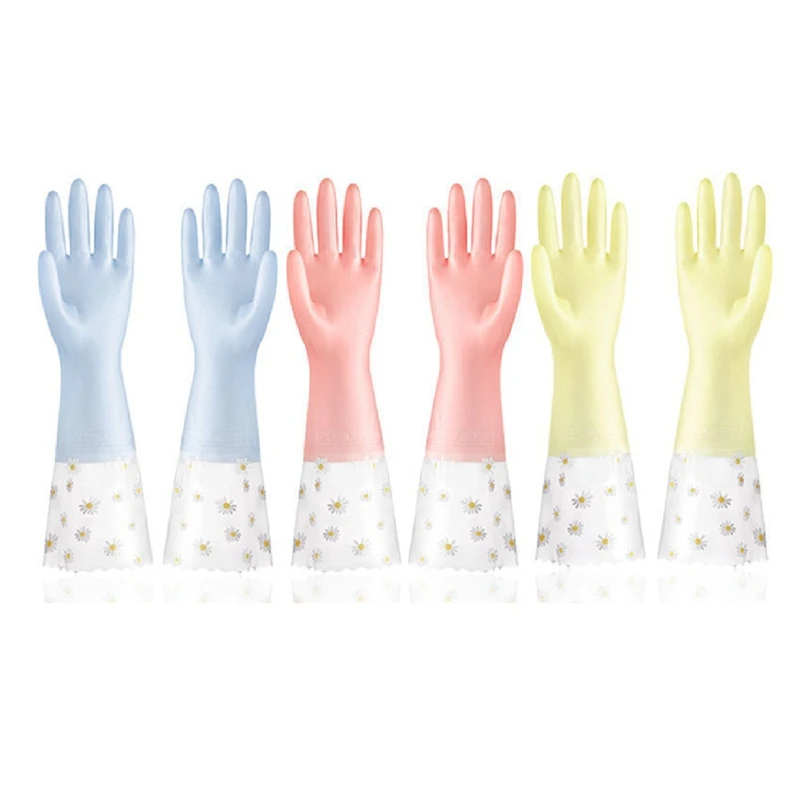 3 Pairs Dishwashing Cleaning Gloves Reusable Rubber Gloves Non-Slip Laundry Kitchen Gardening Household Easy To Use 42CM