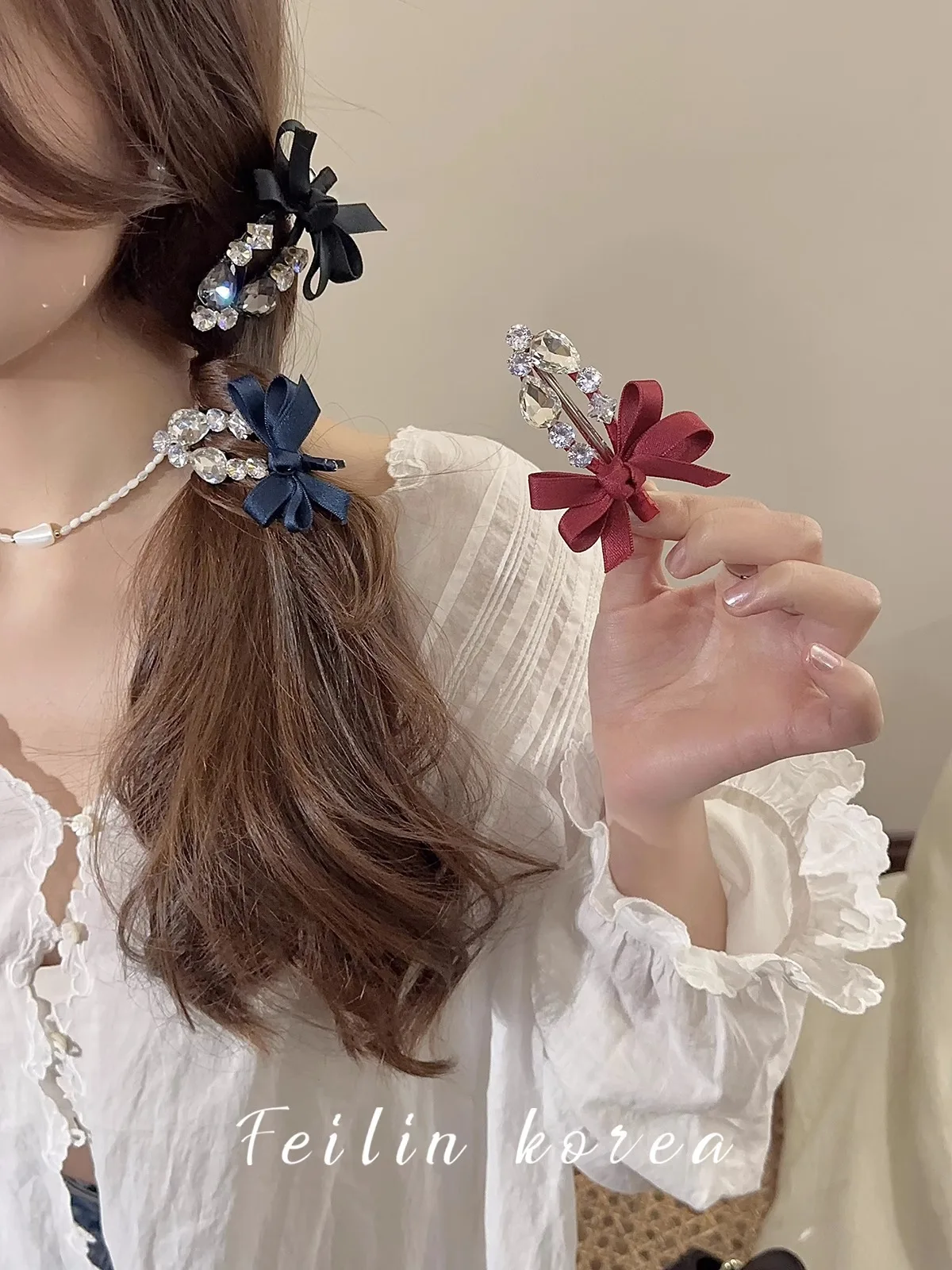 1Pcs frauen Haar Clip Koreanische Strass Bogen Stoff Einfache Modische Vielseitige Haar Pins Süße Nette Haar Zubehör Für mädchen – Detail 4