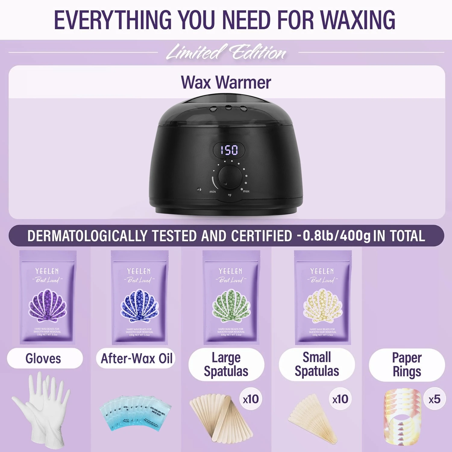 Hair Removal Kit Digital Wax Heater with US Plug Contains 14 oz Hard Wax Beads for Full Body Unisex