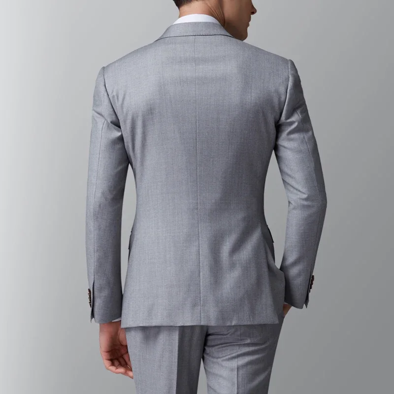 Light Grey Business Men Suits Slim Fit 2 Piece Male Fashion Jacket With Pants Wedding Tuxedo For Groom Dinner Party Costume