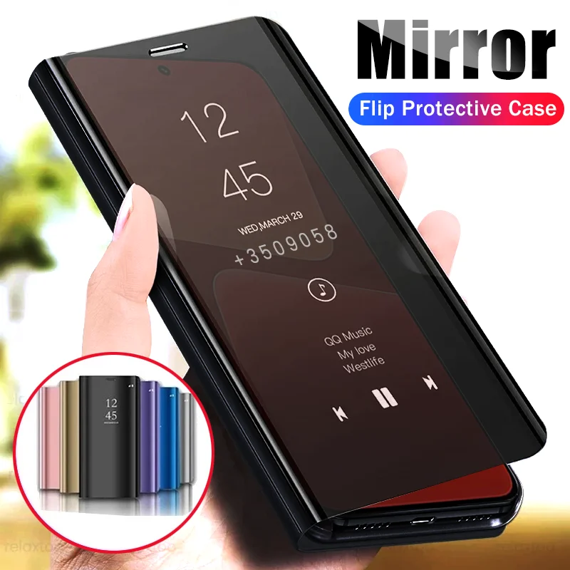 Funda Con Tapa Espejo Para Xiaomi Redmi 9A - Funda Flip Inteligente Con Soporte Plegable - Color Negro