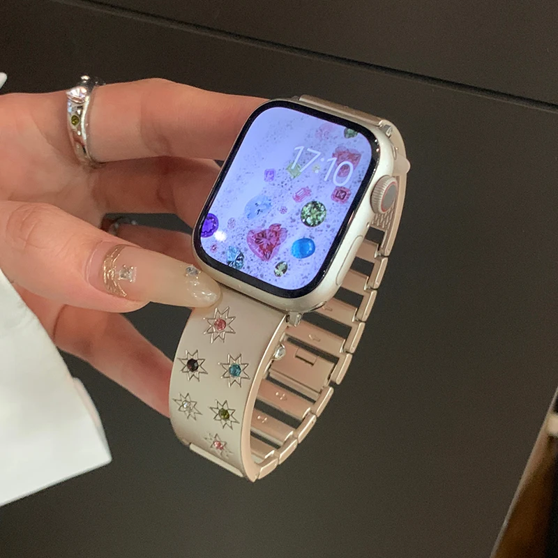 Luxury Colored Diamond Metal Strap for Apple Watch 44mm Band 45mm 41mm 40mm 49 38 Women Bracelet for IWatch Ultra 2 9 8 7 SE 6 5