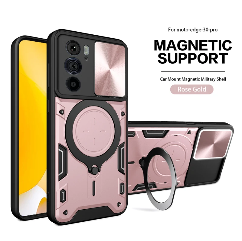 Slide Camera Lens Armor Phone Case with Magnetic Holder Ring Back Cover