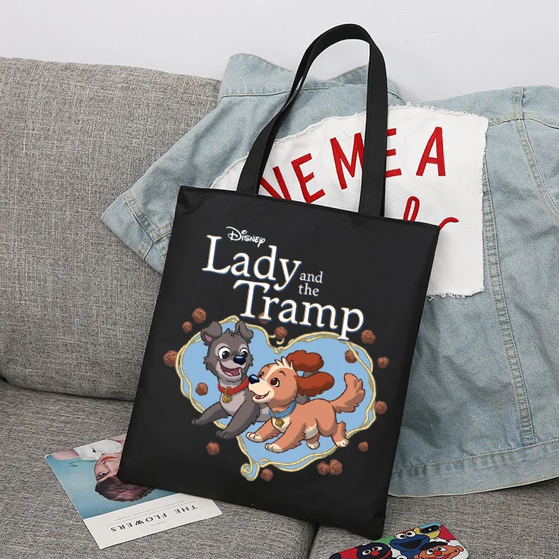 

Складная многоразовая тканевая сумка-шоппер Disney Lady and the Tramp, сумка в стиле Харадзюку, Студенческая Холщовая Сумка-тоут, сумка для покупок, сумка