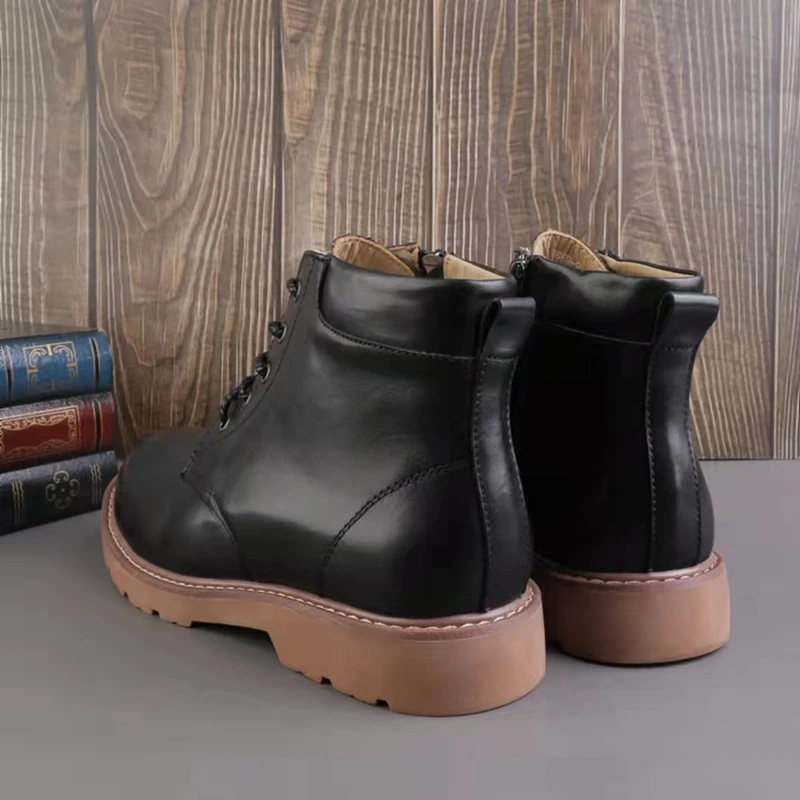 Withered Fashionable And Warm Ankle Boots Man Plush Wool Cowhide Nordic Winter Motorcycle Boots Men