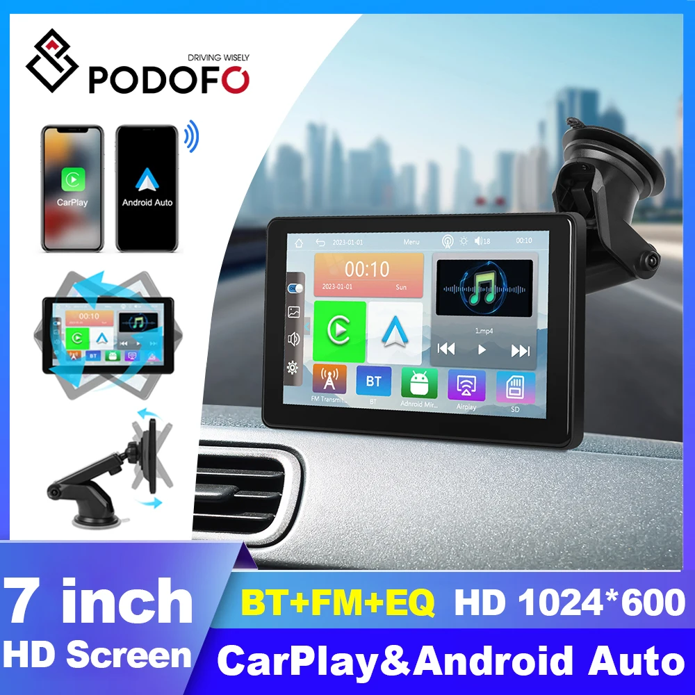 

Podofo 7inch Car Monitor Portable Carplay Screen MP5 Smart Player carplay Android Auto With Bluetooth Music FM