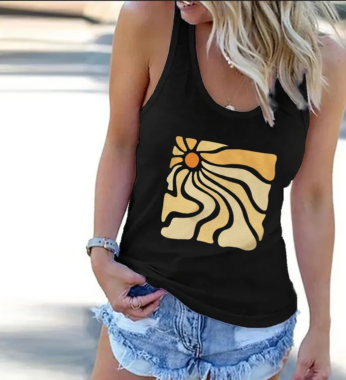

Sunny Rays Graphic Tank Top Boho Tank Top Sun Womens Clothes Retro Graphic Tank Summer Womens Tops Casual New