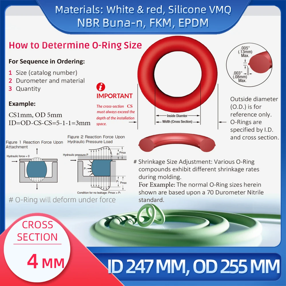 O  CS 4 mm ID 247 mm OD 255 mm , Ǹ VMQ NBR FKM EPDM ORing Seal Gask