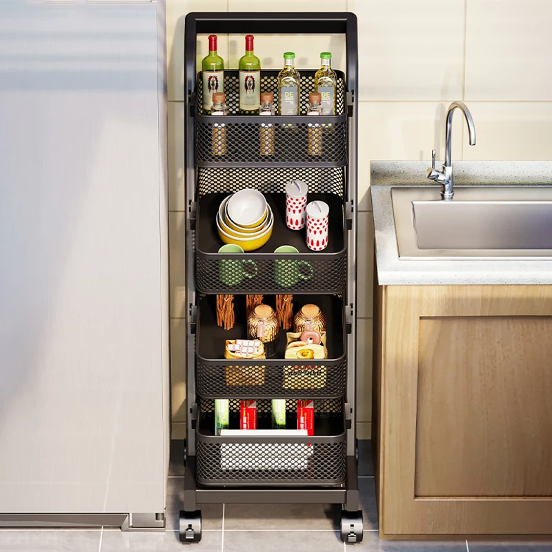 Kitchen Shelf Trolley Multi-layer Multifunctional Home Living Room Snack Storage Rack Small Cart Fruit and Vegetable Basket 카트