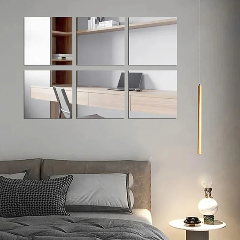 16Pcs Square Acrylic Mirror Self Adhesive Removable Flexible Non Glass Mirror Wall Stickers Bedroom Home Wall Decals Art Decor