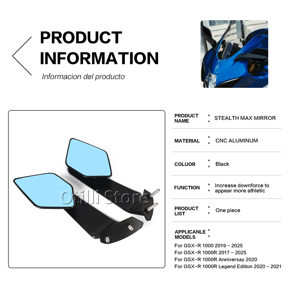 새로운 눈부심 방지 백미러 360 ° 스즈키 GSX-R 1000 GSX-R1000 R GSXR 1000 2019-2025용 조절식 백미러