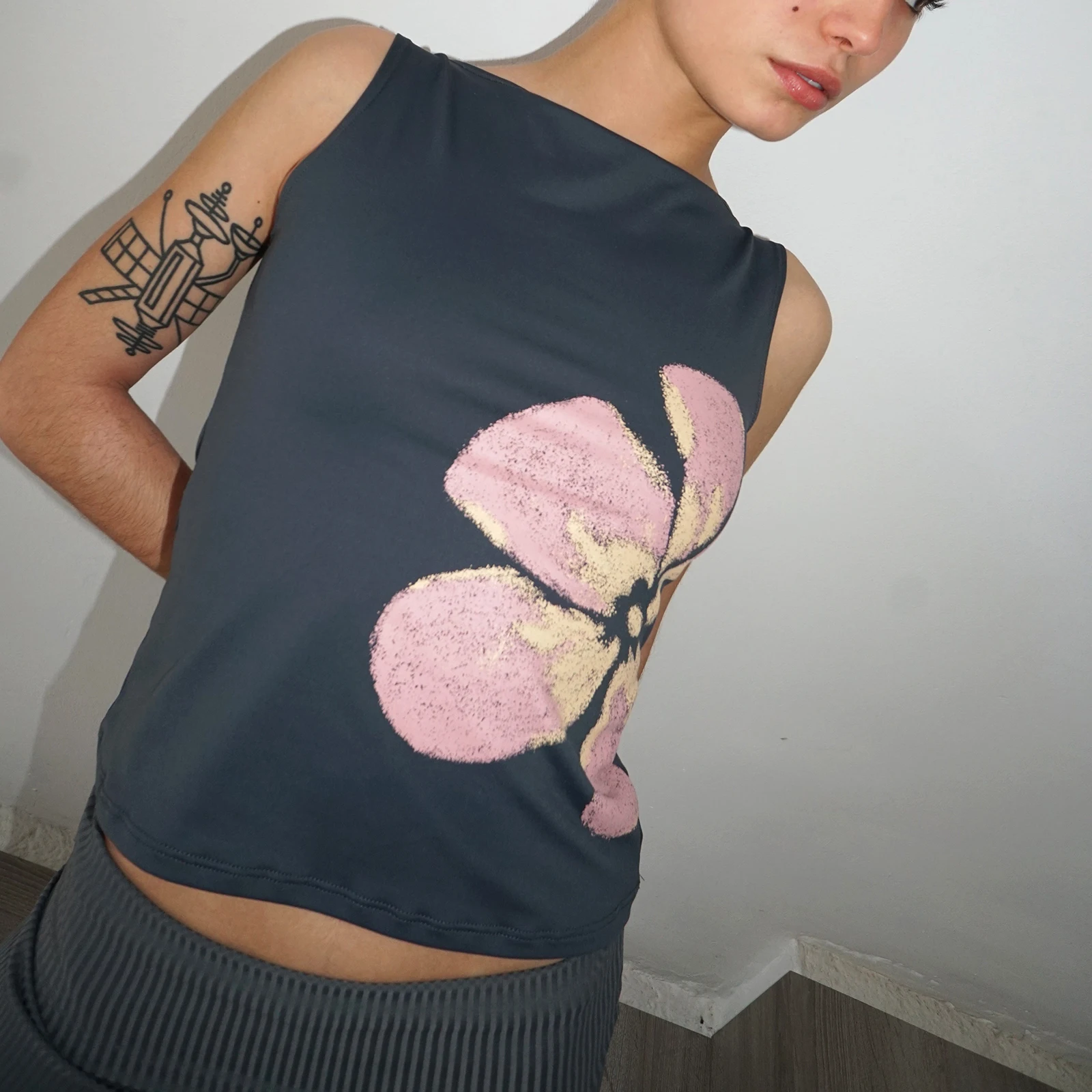 Camiseta Sin Mangas Y2k Para Mujer, Con Estampado Floral, Hombros Descubiertos, Sin Tirantes, Para Salir, Para Verano, Bandeau, A Blanco 01
