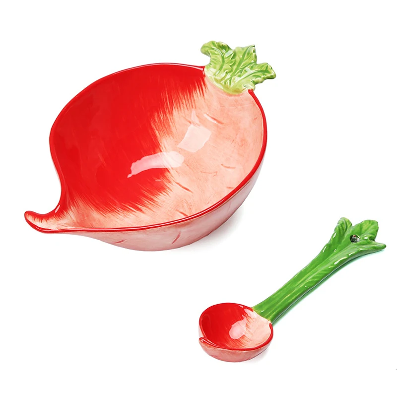 Salad Bowl Creative Strawberry Mug Household Kitchen Fruit Dessert Ceramic Bowl Spoon Children's Cartoon Fruit Shaped Tableware