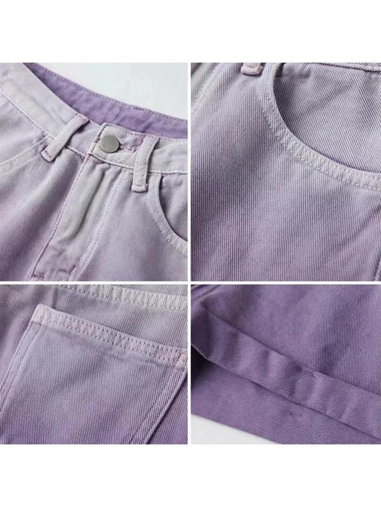 Gradient Purple Pink Denim Shorts Girls Summer New High Waist Rolled Jeans Shorts Female Hot Short Pants Streetwear Fashion