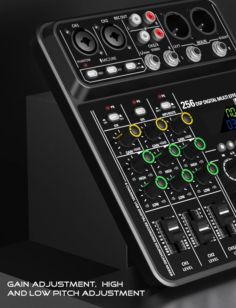 Audio Interface Mixer with Bluetooth USB Recording Computer 48V Phantom Power De