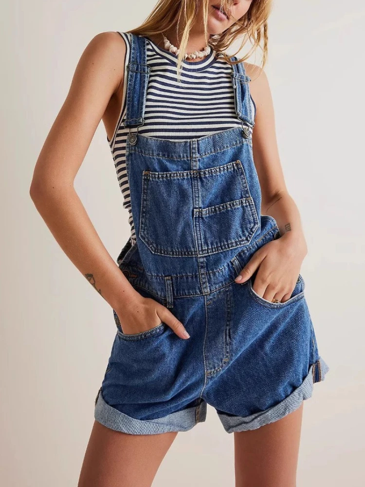 804473-c2fb76.jpg Korean Fashion Chic Jumpsuits Overalls Baggy Shorts Vintage Black Denim Rompers Women Sleeveless High Waist Jeans Play Suits - Image 1