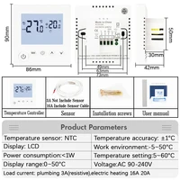 AC90V-240V 3A 16A Water Electric Floor Heating TRV House Room Thermostat Temperature Controller Digital LCD Display Wall Mounted - Image 2