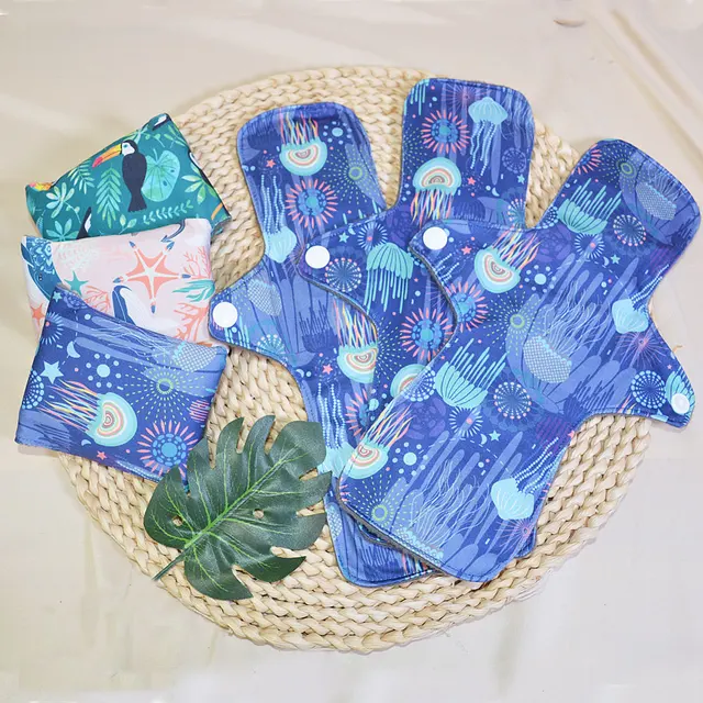 Eezkoala Eco-friendly Cloth Menstrual Pad Fashion Pattern Polar Fleece Sanitary Pad Reusable Good absorbent Mama pad 5 Pcs 1