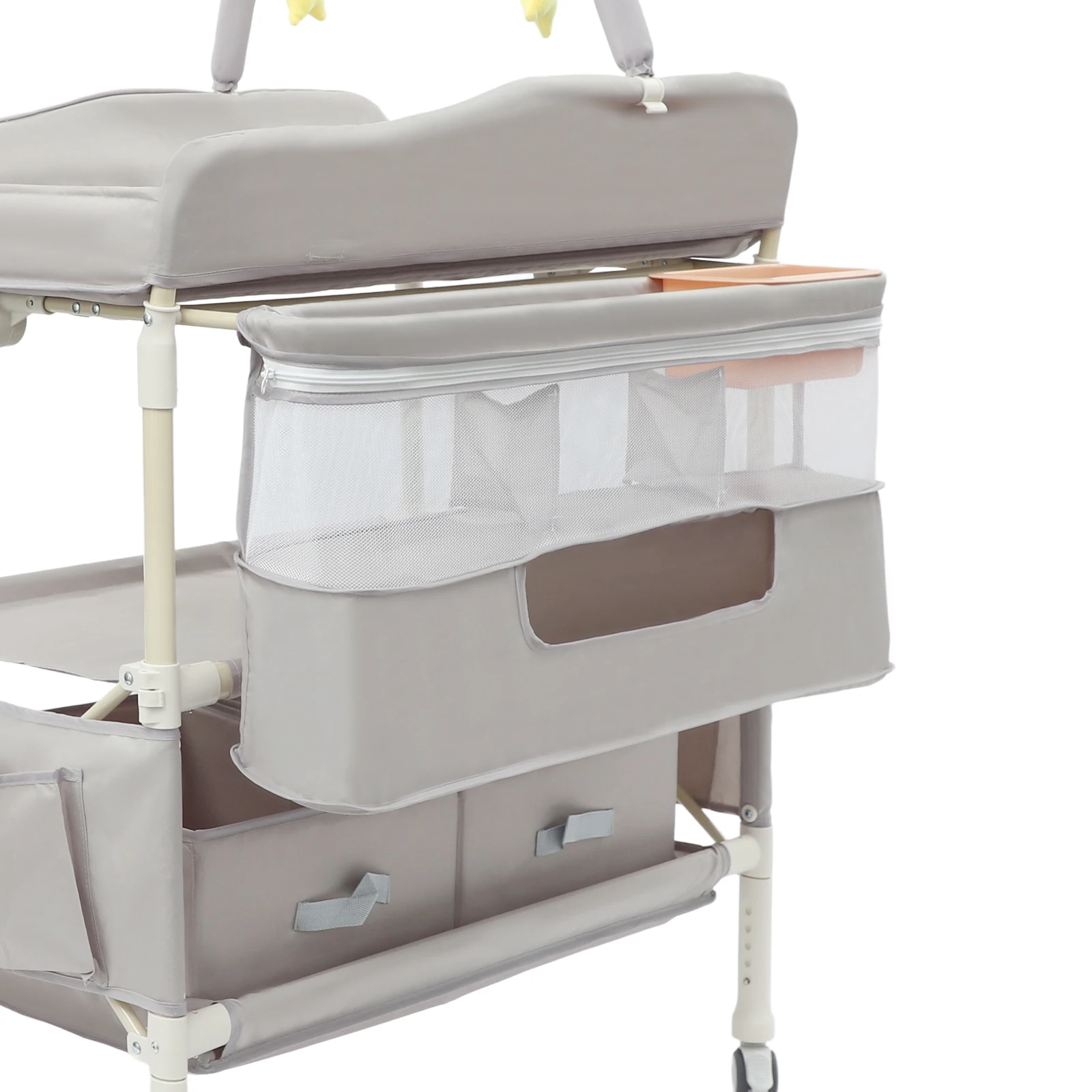 Mobiler, höhenverstellbarer Wickeltisch, rollende Wickelstation mit feststellbaren Rädern und Stauraum, ergonomisch – Detail 4
