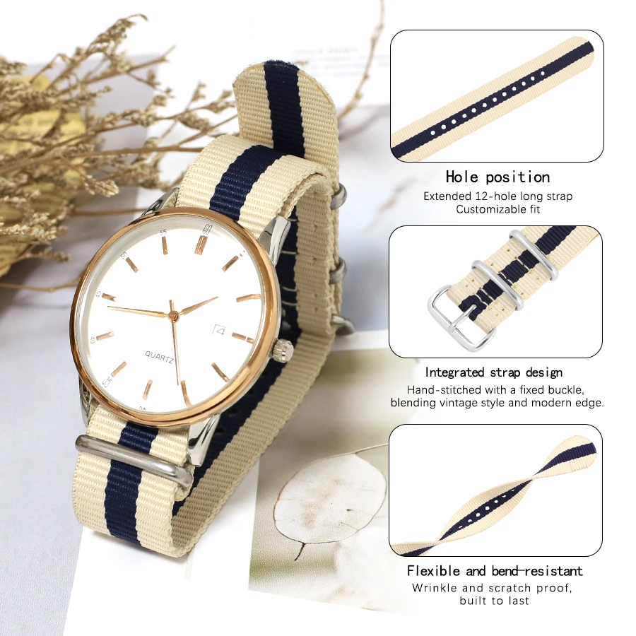 Nylon Woven Canvas Watchband with Steel Needle Buckle