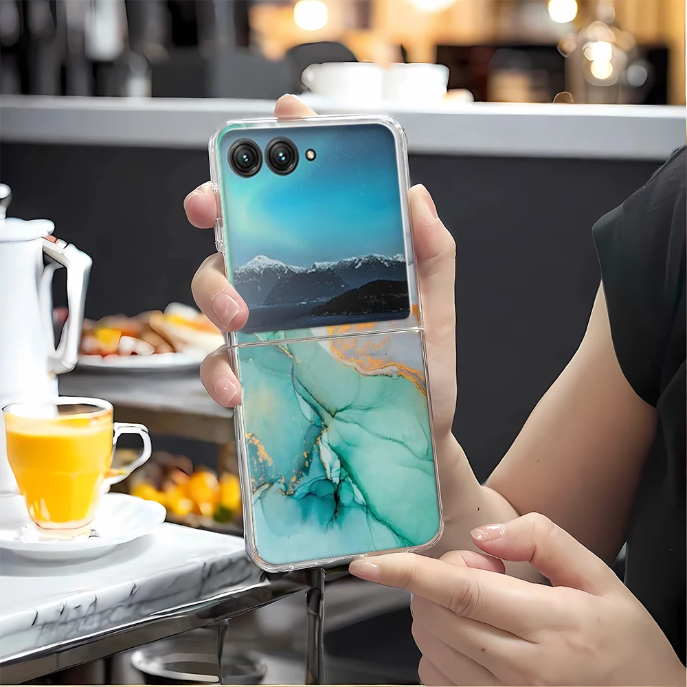 Marble Pattern Transparent Folding Phone Case, Clear PC Cover