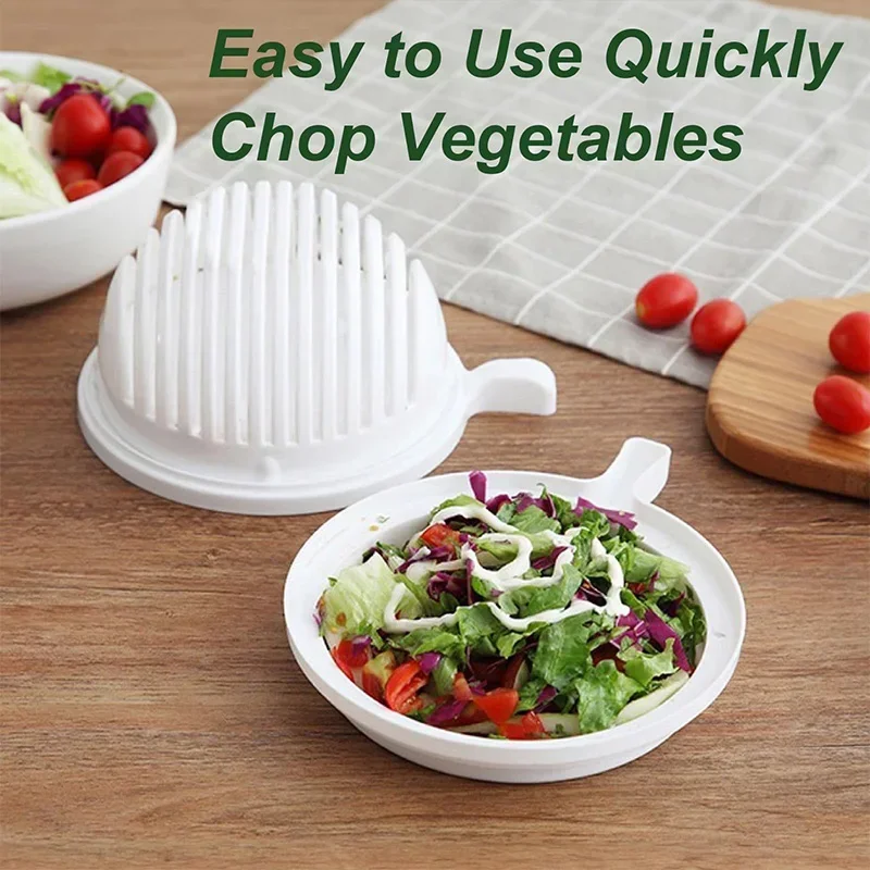 New Snap Salad Cutter Bowl Veggie Choppers and Dicers Food Grade Fruit Cut Bowl Easily Quickly Handle Kitchen Accessories