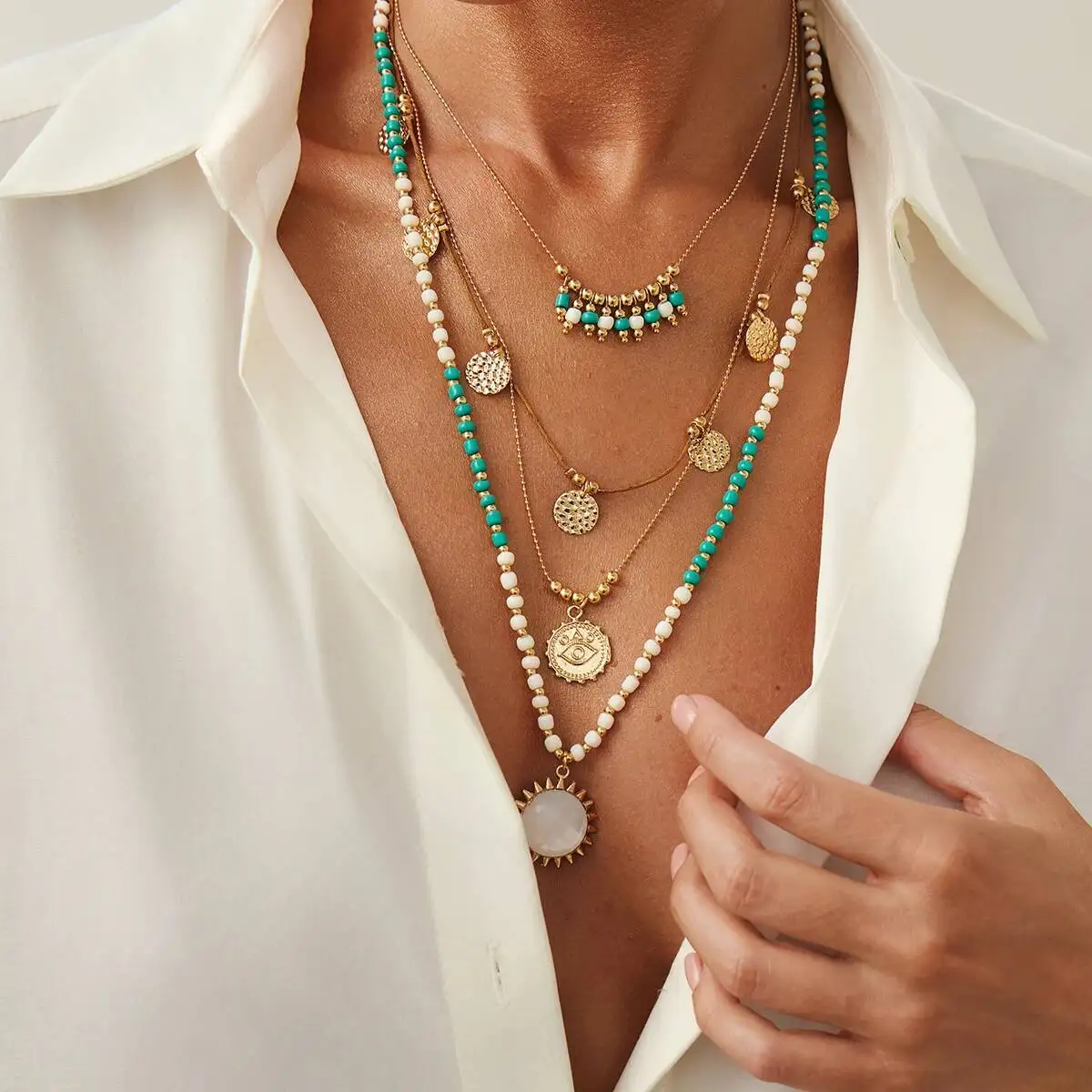 Ingemark Y2K بوهو عملة مستديرة شرابة قلادة المختنق قلادة للنساء Collares خمر الخرز سلسلة الجمالية الرقبة مجوهرات هدية