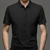 Summer New Shirts for Men Short Sleeve Turn-down Collar Traceless Printing Fashion Blouse Button Striped Casual Loose Slim Tops 6