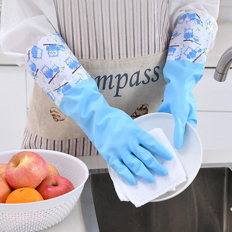 Household Gloves Latex Free Cleaning Gloves  Extra Long Cuff 47cm and Vinyl Textured Grip 1 Pair