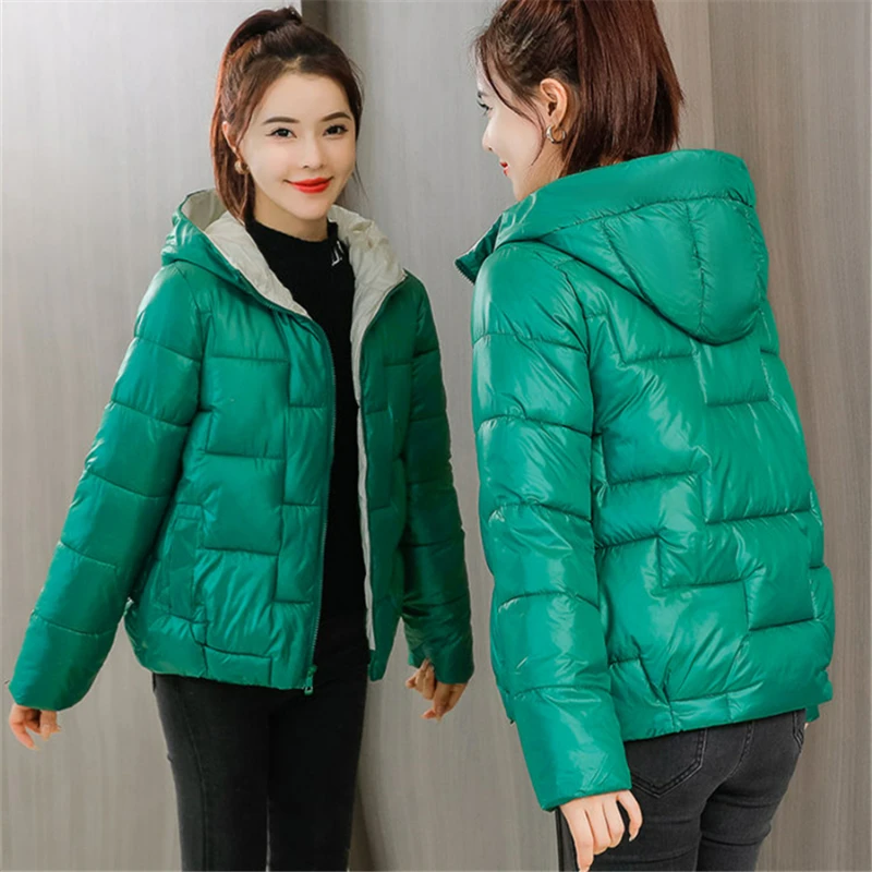 

Korean Fluffy Outwear New Winter Hooded Glossy Warm Thick Jackets Women Down Cotton Parkas Snow Wear Outwear Casual Loose Coat